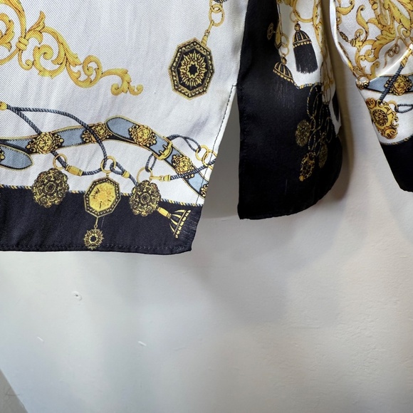 ZARA | Monogram Baroque Chain Pattern Button Front Collared Long Sleeve Blouse - Picture 12 of 16